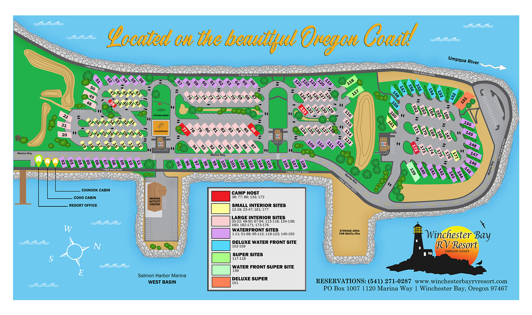 Campground Map * Winchester Bay RV Resort at Salmon Harbor Marina.